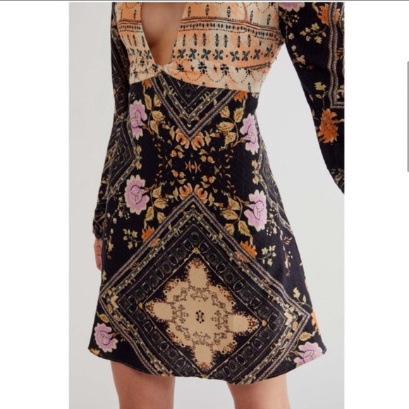 Free People Descanso Mini Dress Brown Floral Size S NWT Boho Hippie Peasant - Picture 3 of 12
